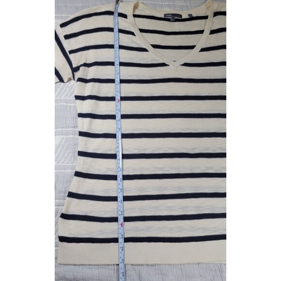 Vince Striped V-Neck Sweater Women’s Large 100%‎ Cotton Navy Cream - Picture 7 of 11